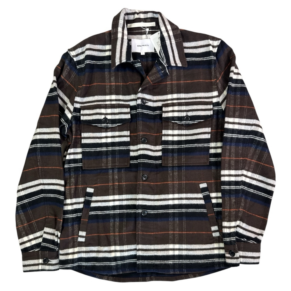 NORSE PROJECTS Julian Heavy Twill Long Sleeve Flannel Shirt Heathland Brown Sz S